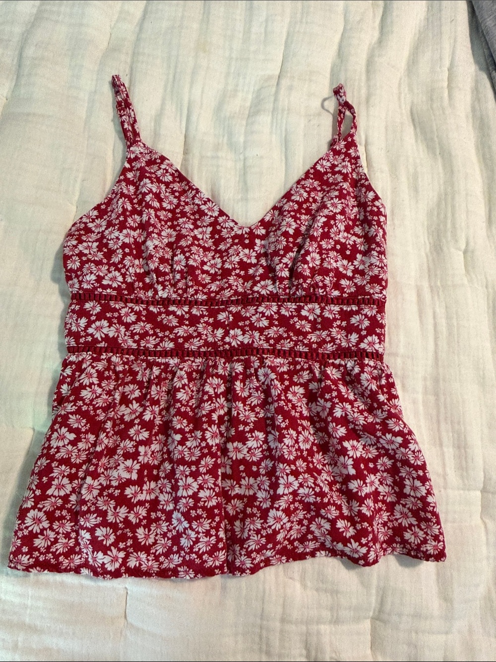 Red Floral Smocked Camisole with Adjustable Straps